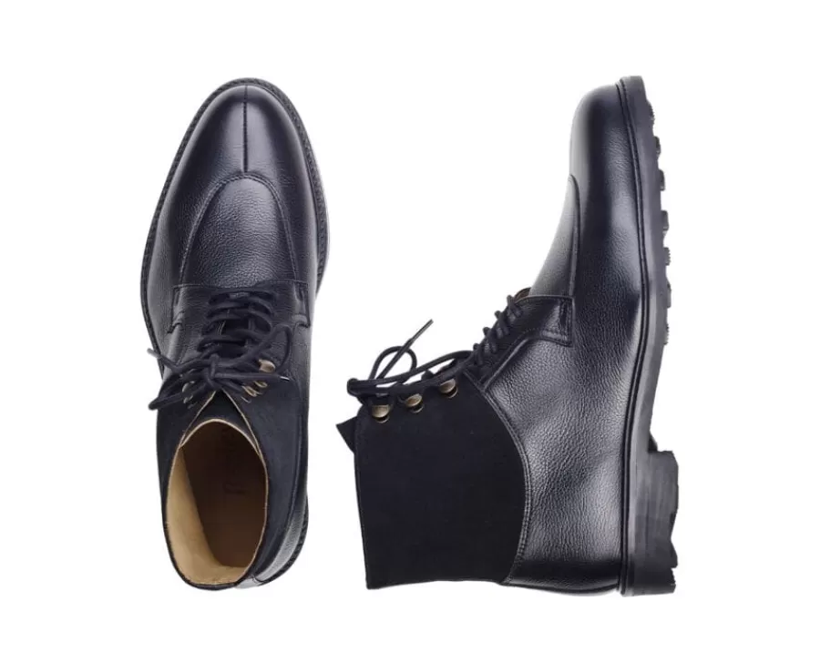 Clearance Botas Hombre en Cuero Negro granulado Kent High Gomme Country Botas Y Botines