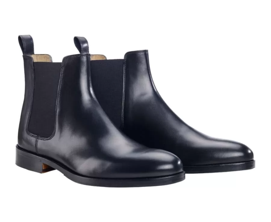 Flash Sale Botines de hombre Negros con suela de cuero y goma de caucho Dovon Patin Botas Chelsea | Botas Y Botines