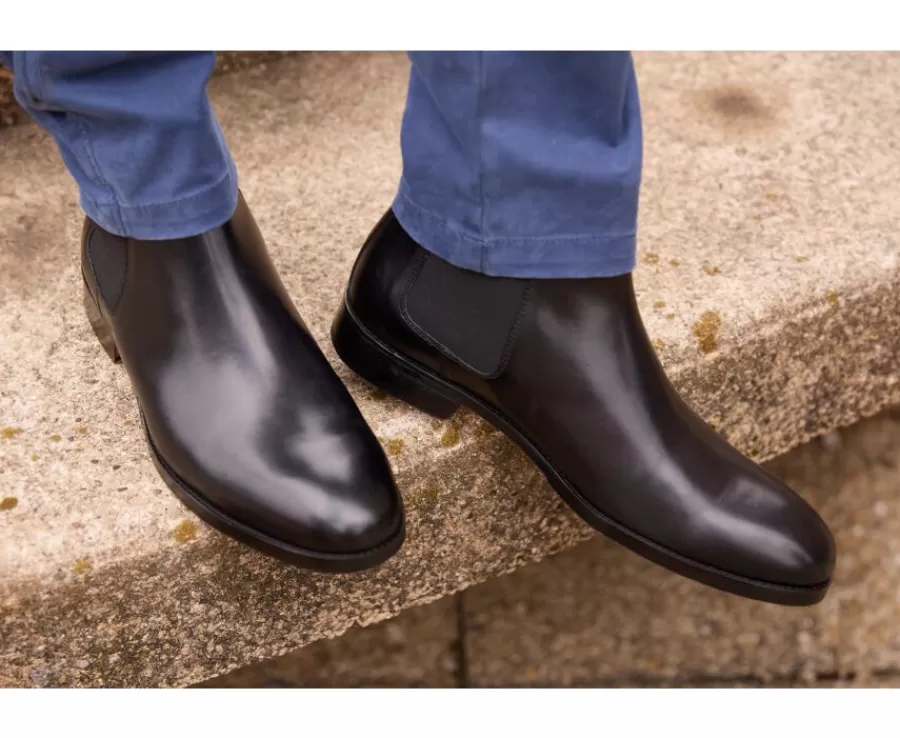 Flash Sale Botines de hombre Negros con suela de cuero y goma de caucho Dovon Patin Botas Chelsea | Botas Y Botines