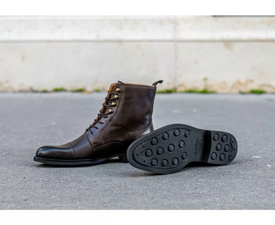 Hot Botines derby con cordones para hombre Chocolate patinado Enfield Ii Gomme City Zapatos Confort | Botas Y Botines