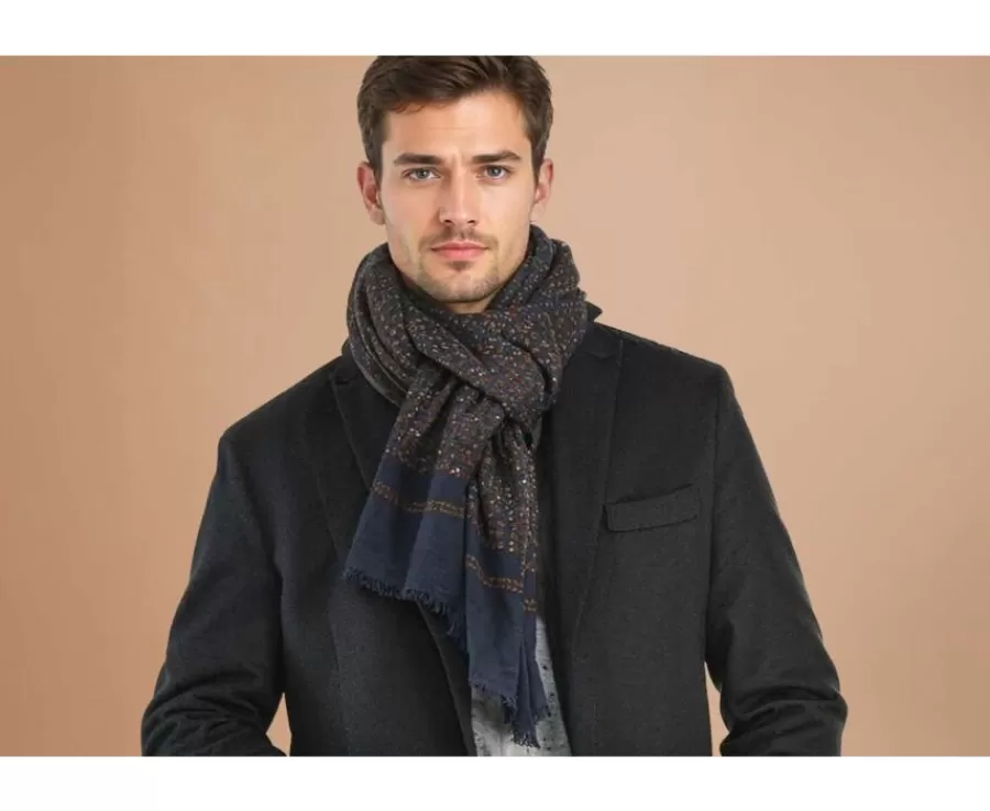 Fashion Bufanda de lana Azul marino estampado Leonado y Gris Bufandas Y Pañuelos