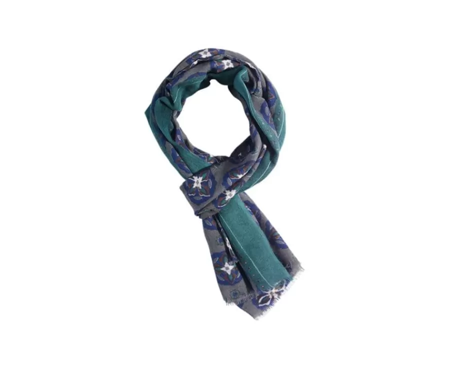 Cheap Bufanda de Lana Caqui motivo azul indigo y verde Bufandas Y Pañuelos