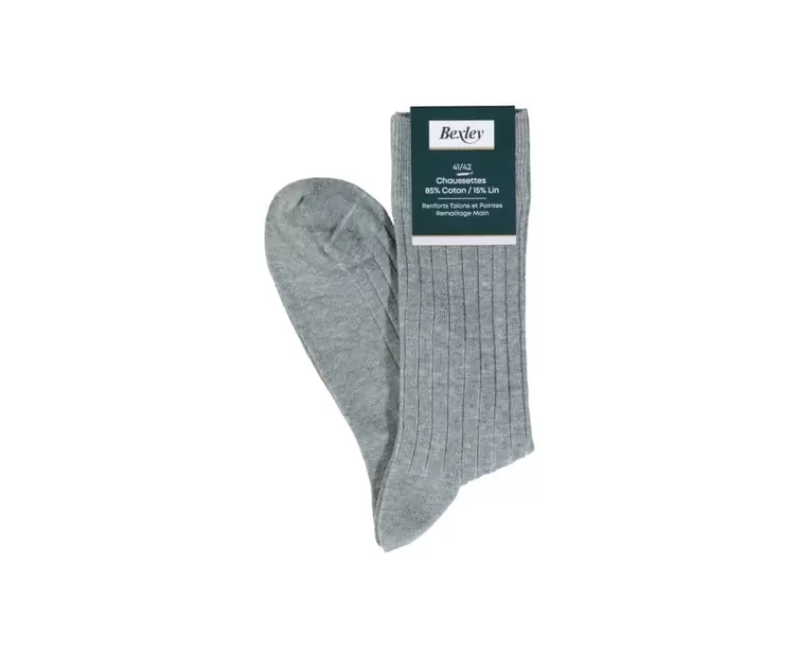 Sale Calcetines de algodón y lino con ribete para hombre Verde Salvia Calcetines
