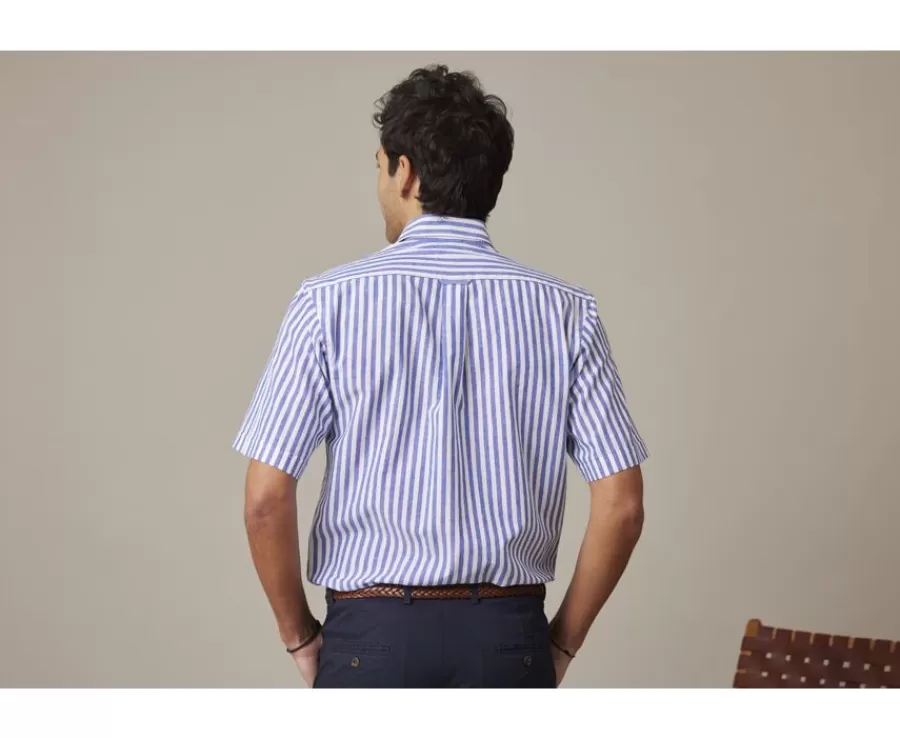 Store Camisa Azul océano con rayas blancas Salvien Mc Camisas De Rayas | Corte Estándar