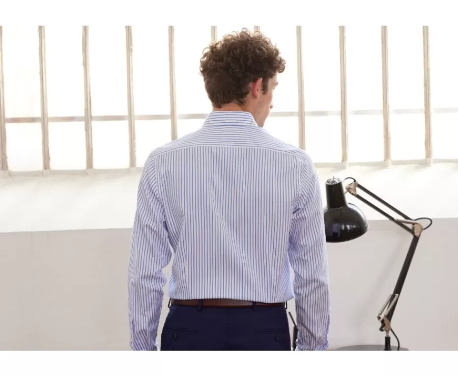 Sale Camisa blanca con rayas azules Léonel Camisas De Vestir | Corte Ajustado