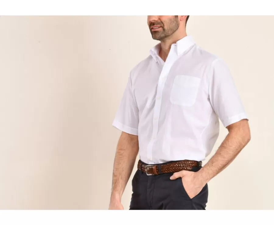 Fashion Camisa blanca de algodón y lino - Bolsillo en el pecho Colten Mc Camisas Blancas | Corte Estándar