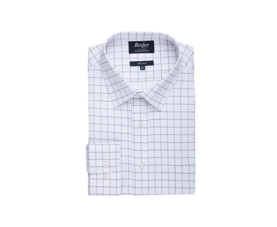 New Camisa blanca de sarga con cuadros azules Irmond Camisas De Cuadros | Corte Estándar