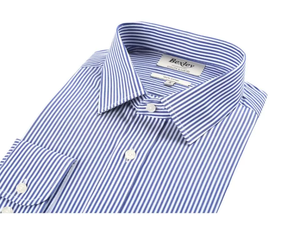 Cheap Camisa de algodón a rayas Azul marino y Blanco Maximilien Camisas De Rayas | Corte Ajustado