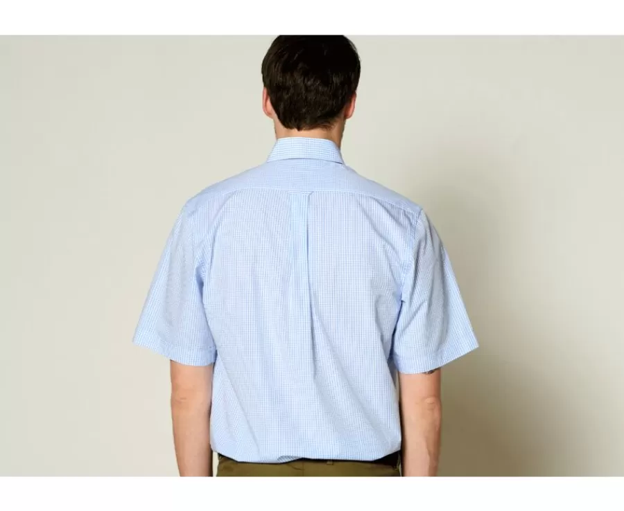 Online Camisa de algodón blanca con pequeños cuadros Azul claro Glenn Mc Camisas De Cuadros | Corte Estándar