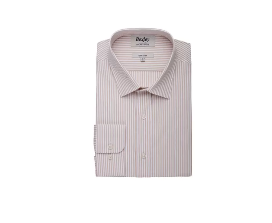 Store Camisa de algodón rayas Beis y Blanco Maximilien Camisas De Rayas | Camisas De Vestir