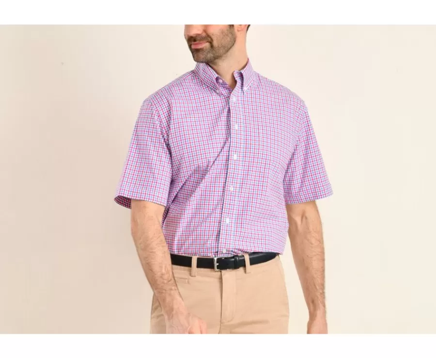 Sale Camisa de algodón Rosa Azul y Blanco - Bolsillo en el pecho Cullen Mc Camisas De Cuadros | Corte Estándar