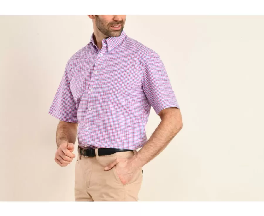 Sale Camisa de algodón Rosa Azul y Blanco - Bolsillo en el pecho Cullen Mc Camisas De Cuadros | Corte Estándar