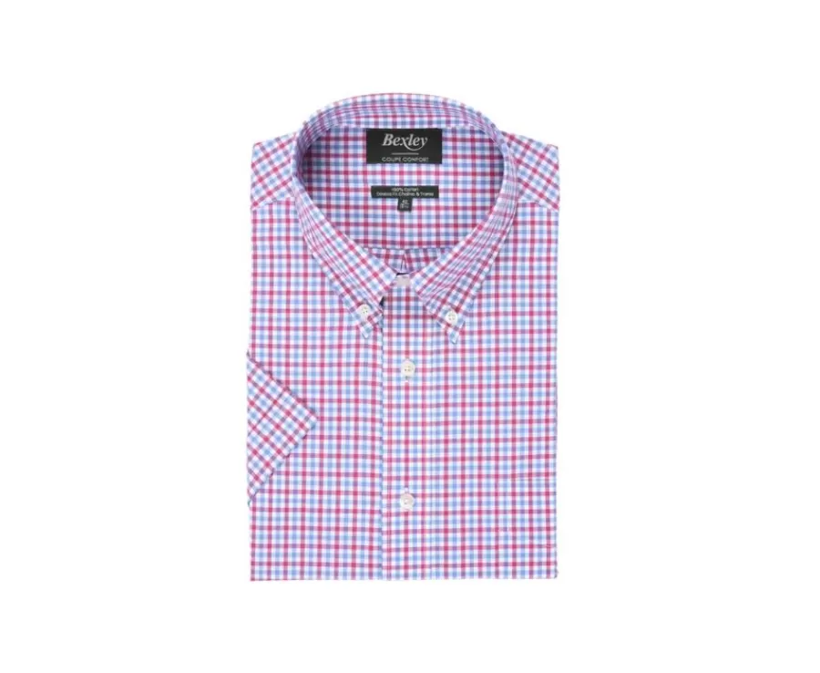 Sale Camisa de algodón Rosa Azul y Blanco - Bolsillo en el pecho Cullen Mc Camisas De Cuadros | Corte Estándar