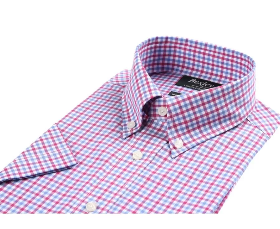Sale Camisa de algodón Rosa Azul y Blanco - Bolsillo en el pecho Cullen Mc Camisas De Cuadros | Corte Estándar