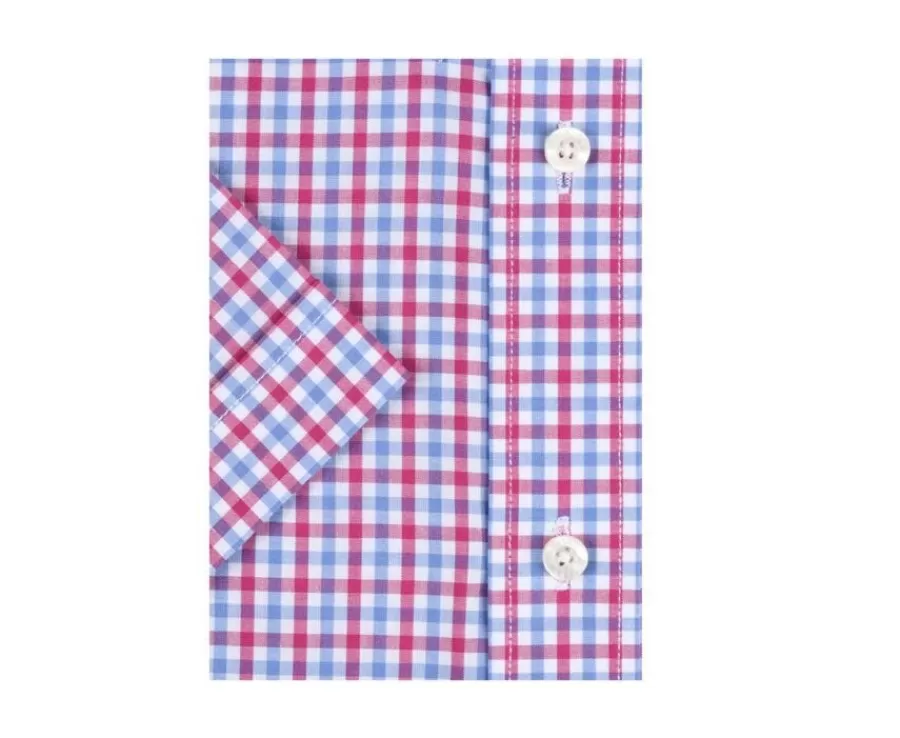 Sale Camisa de algodón Rosa Azul y Blanco - Bolsillo en el pecho Cullen Mc Camisas De Cuadros | Corte Estándar