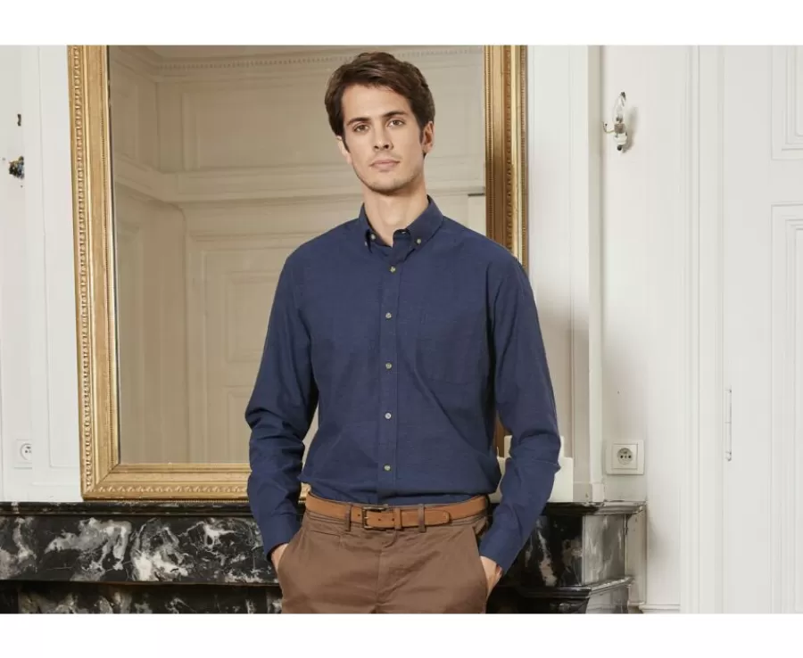 Outlet Camisa de franela marino - Bolsillo en el pecho Alexander Camisas De Franela & Terciopelo | Corte Ajustado Recortado
