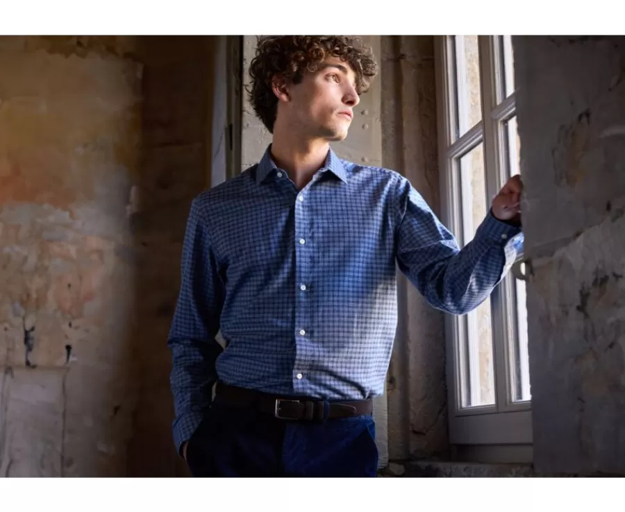 Shop Camisa de gasa de algodón Azul moteado y azul marino Sylvénius Camisas De Cuadros | Camisas De Franela & Terciopelo