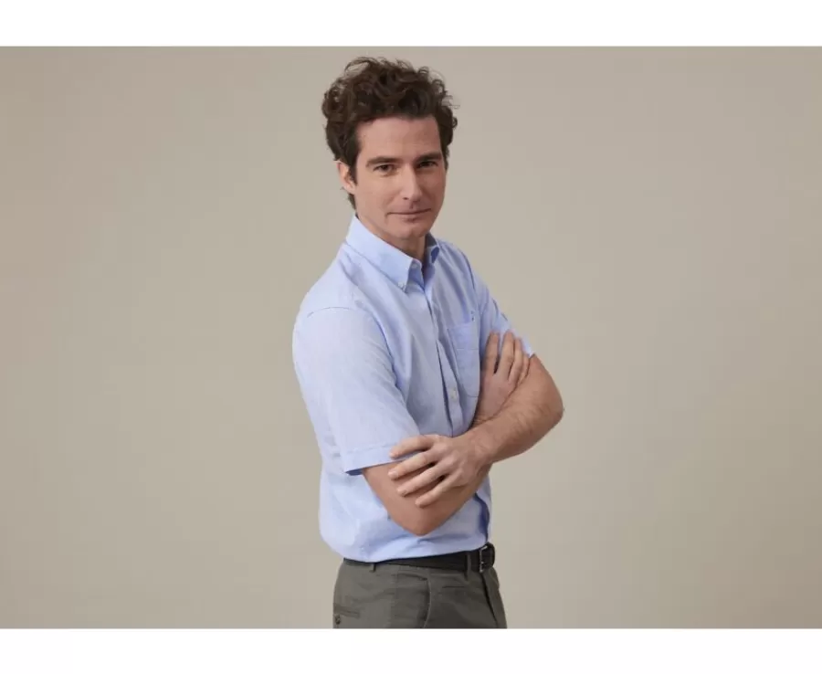 Cheap Camisa de lino y algodón Chambray Azul - Bolsillo en el pecho Colten Mc Corte Estándar