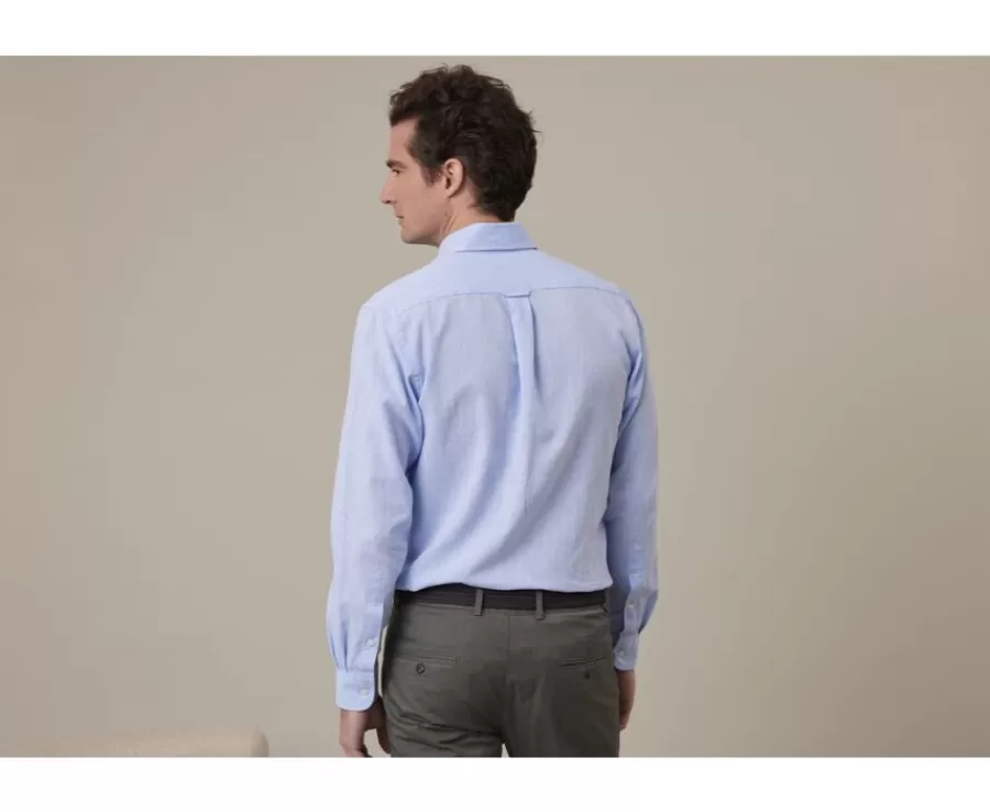 Outlet Camisa de lino y algodón Chambray Azul Colten Corte Estándar | Camisas Blancas