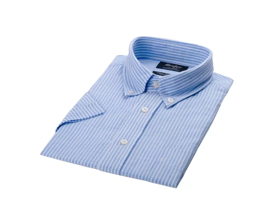 Cheap Camisa de lino y algodón Chambray Celeste y Blanco - Bolsillo en el pecho Colten Mc Camisas De Rayas | Corte Estándar