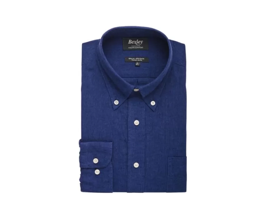 Sale Camisa de lino y algodón Chambray Indigo Colten Corte Estándar | Camisas Blancas