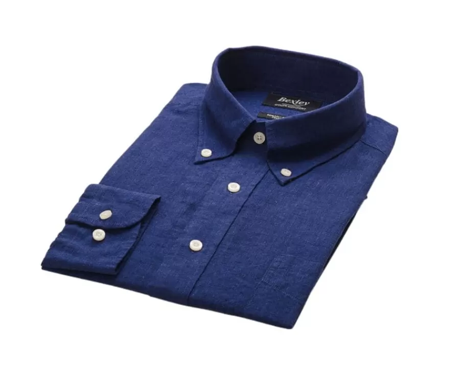 Sale Camisa de lino y algodón Chambray Indigo Colten Corte Estándar | Camisas Blancas