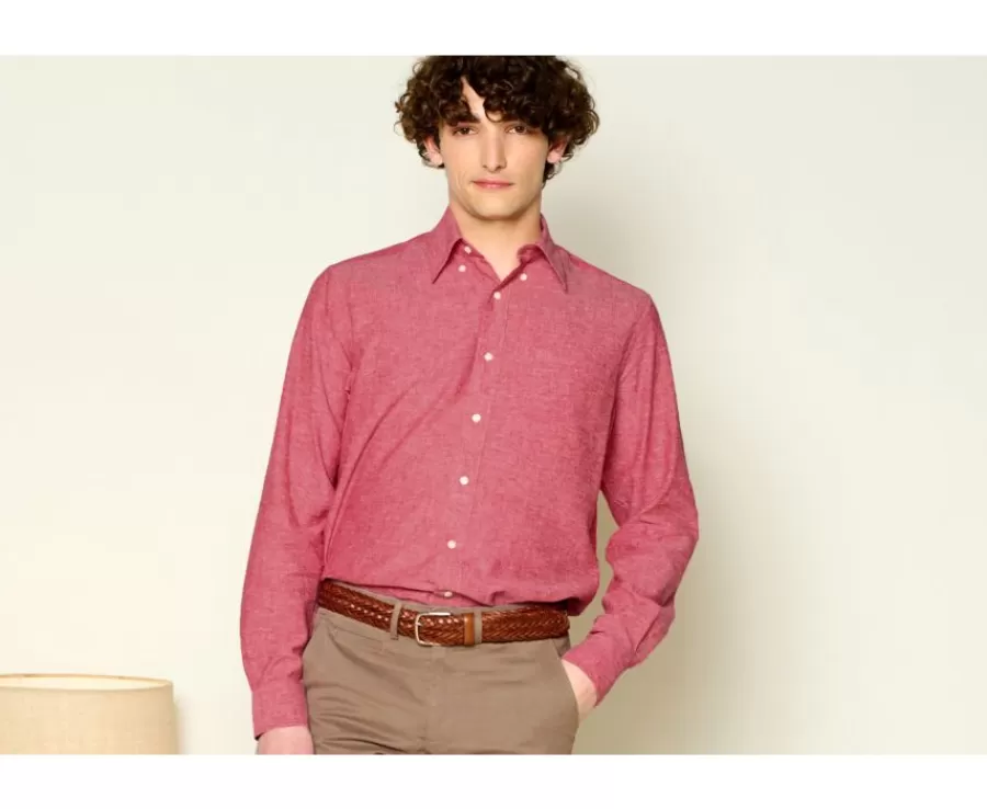 Discount Camisa de lino y algodón Chambray Rojo Colten Corte Estándar | Camisas Blancas