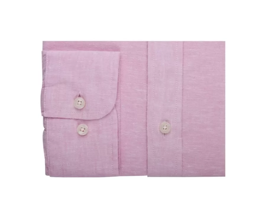 Outlet Camisa de lino y algodón Chambray Rosa - Bolsillo en el pecho Colten Mc Corte Estándar | Camisas Blancas
