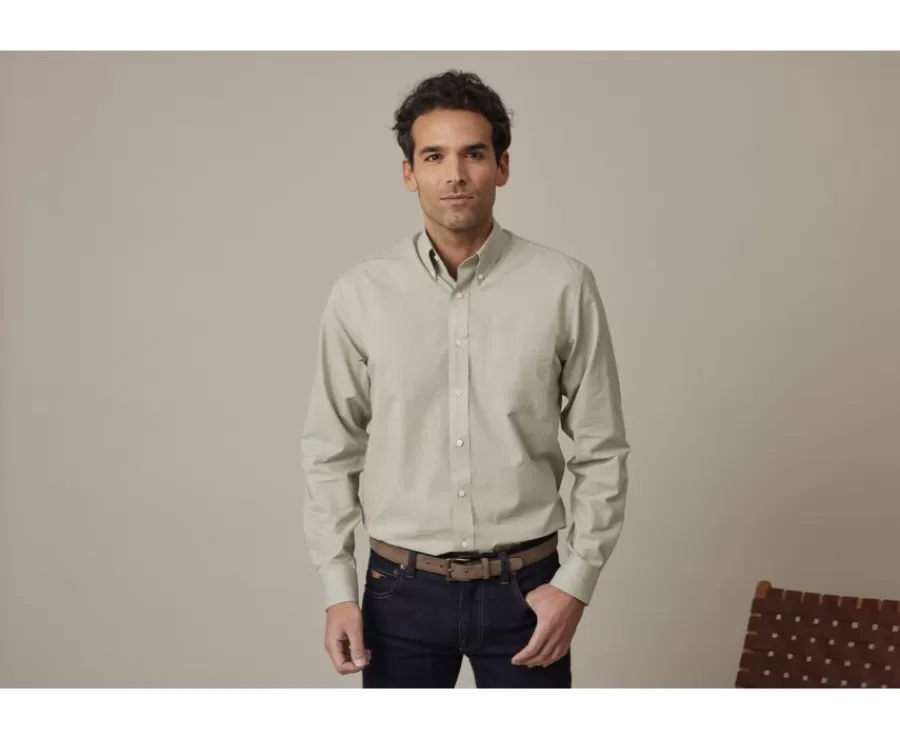 Online Camisa de lino y algodón Verde tila Colten Corte Estándar | Camisas Blancas