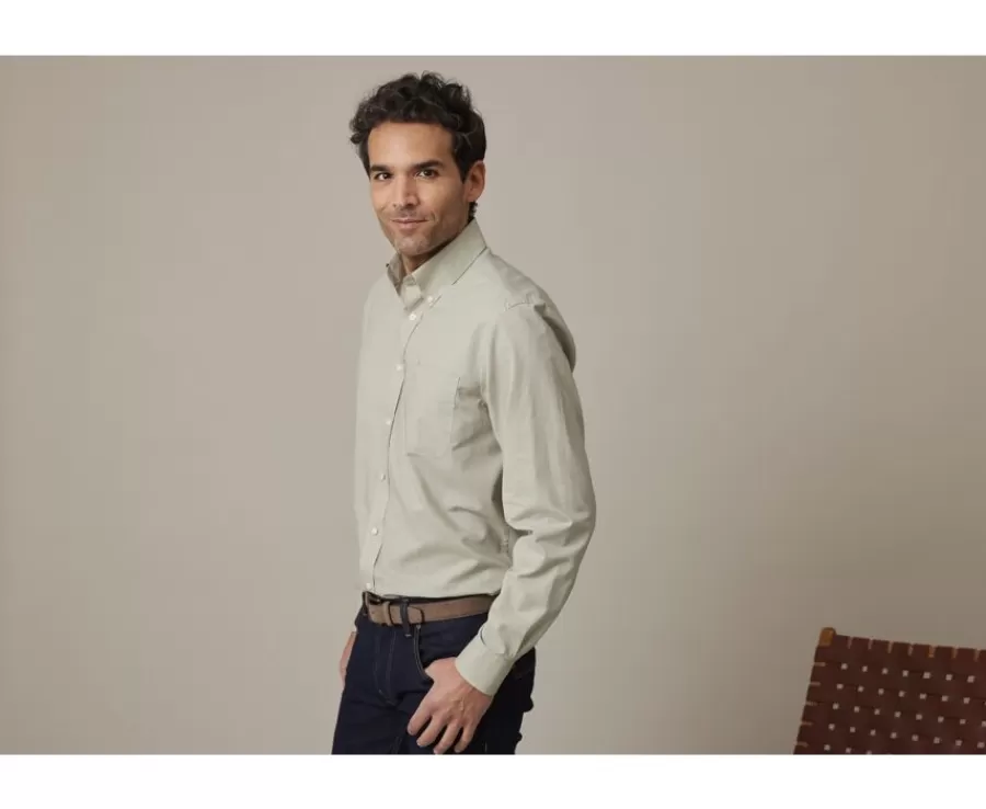 camisa_de_lino_y_algodn_verde_tila_colten_2.webp Online Camisa de lino y algodón Verde tila Colten Corte Estándar | Camisas Blancas