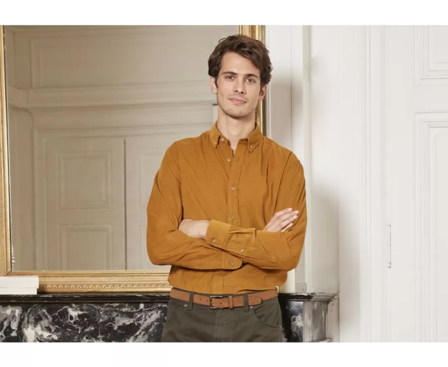 Online Camisa de terciopelo Caramelo - Cuello americano Wayne Camisas De Franela & Terciopelo | Corte Ajustado Recortado