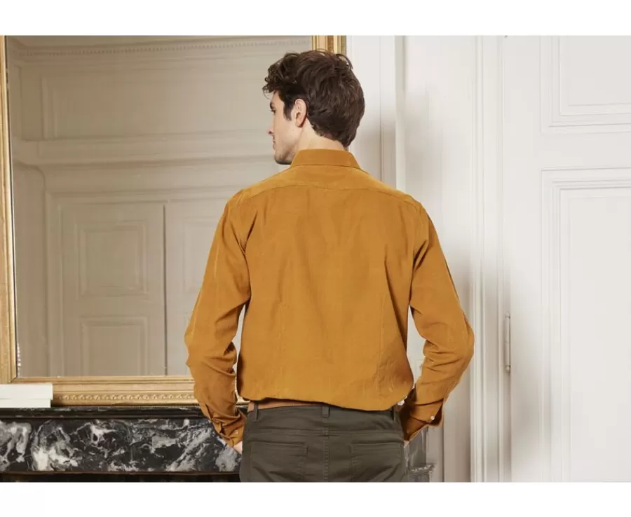 Online Camisa de terciopelo Caramelo - Cuello americano Wayne Camisas De Franela & Terciopelo | Corte Ajustado Recortado