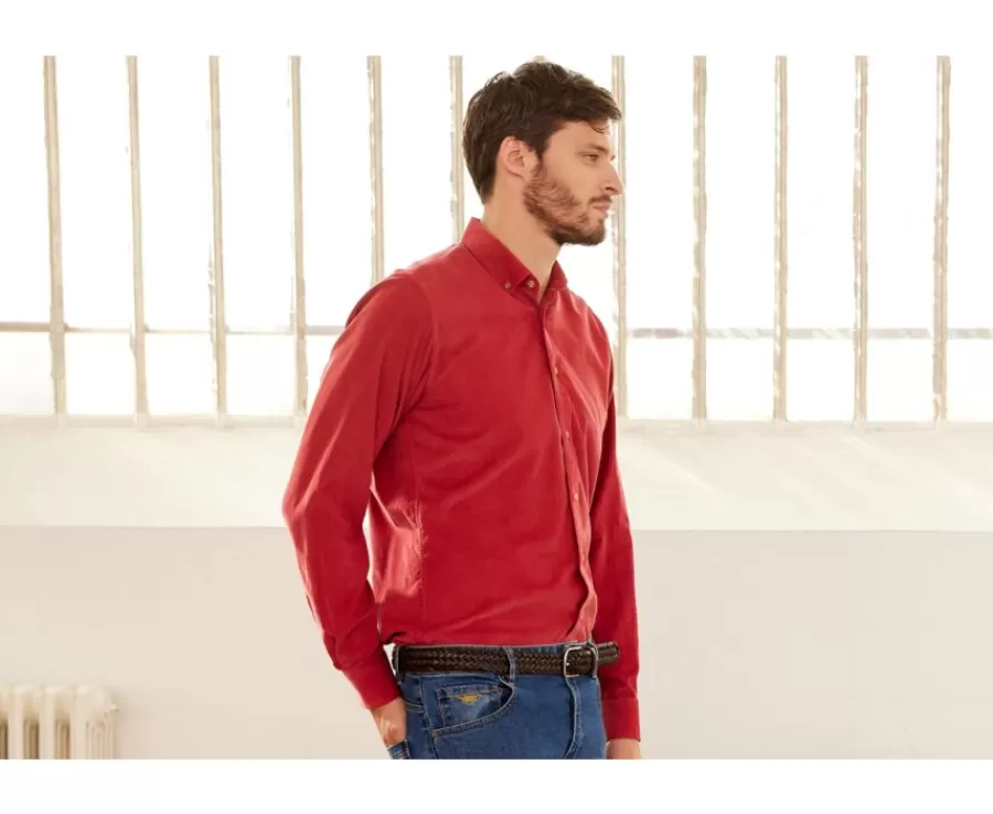 Hot Camisa de terciopelo Coral Oscuro - Cuello americano Wayne Camisas De Franela & Terciopelo