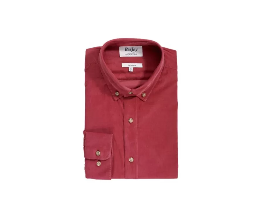 Hot Camisa de terciopelo Coral Oscuro - Cuello americano Wayne Camisas De Franela & Terciopelo