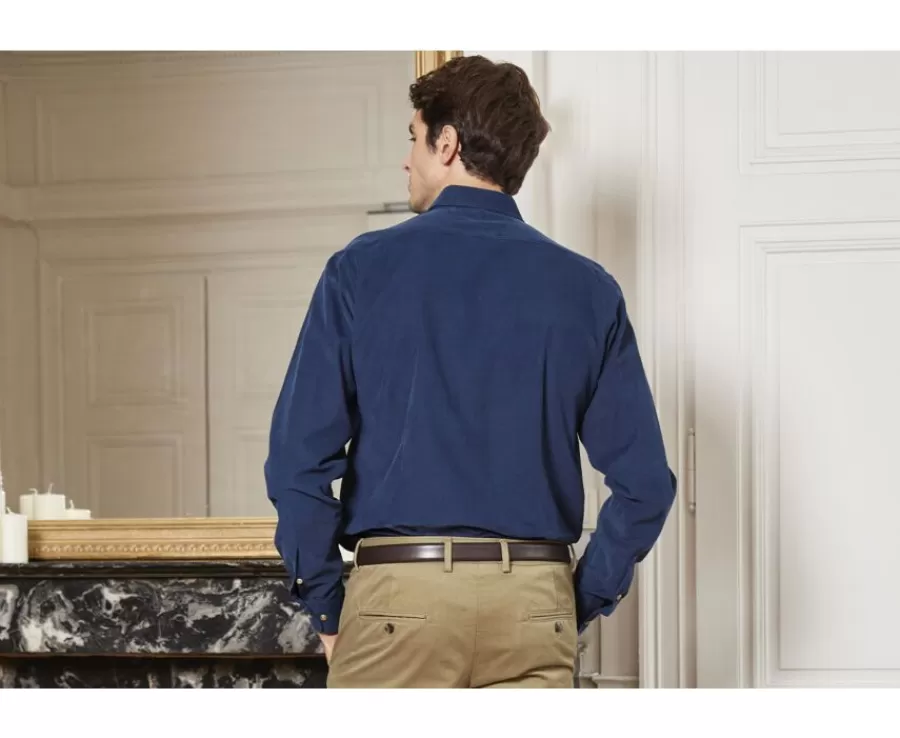 Store Camisa de terciopelo Indigo - Cuello americano Wayne Camisas De Franela & Terciopelo | Corte Ajustado Recortado