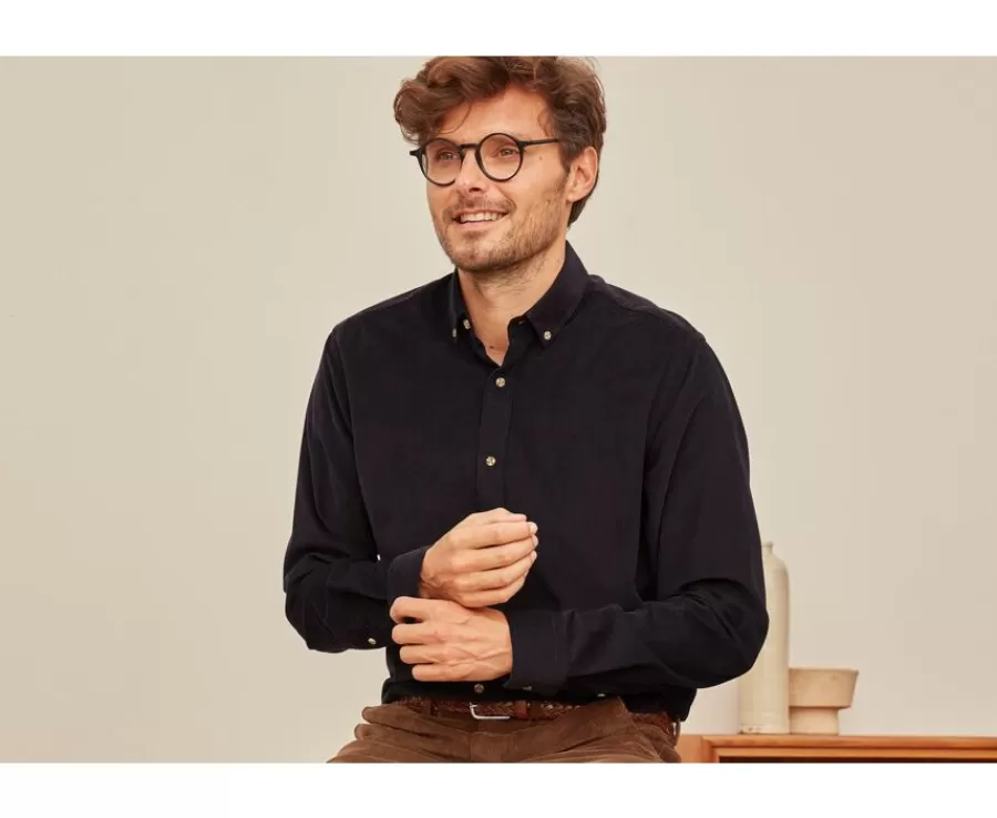 Cheap Camisa de terciopelo Marino oscuro - Cuello americano Wayne Camisas De Franela & Terciopelo