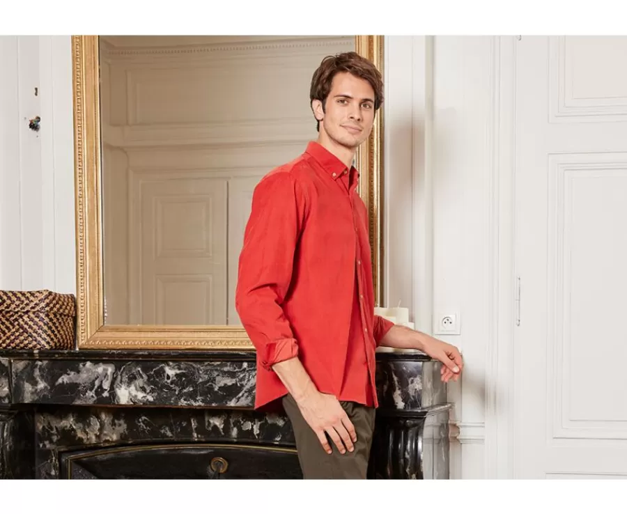 Sale Camisa de terciopelo Rojo fuego  - Cuello americano Wayne Camisas De Franela & Terciopelo