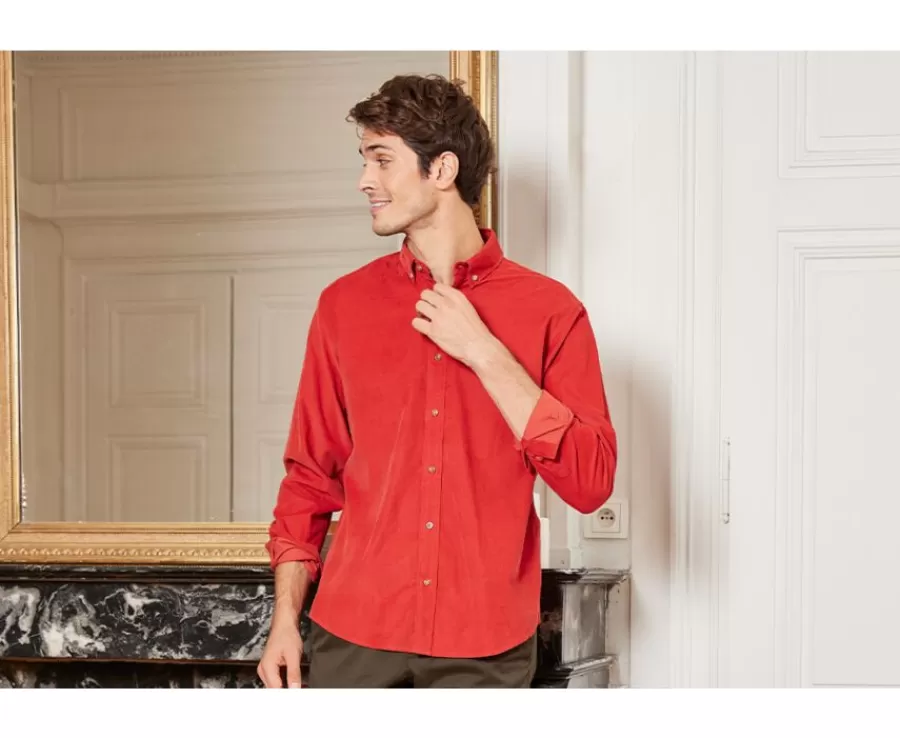 Sale Camisa de terciopelo Rojo fuego  - Cuello americano Wayne Camisas De Franela & Terciopelo