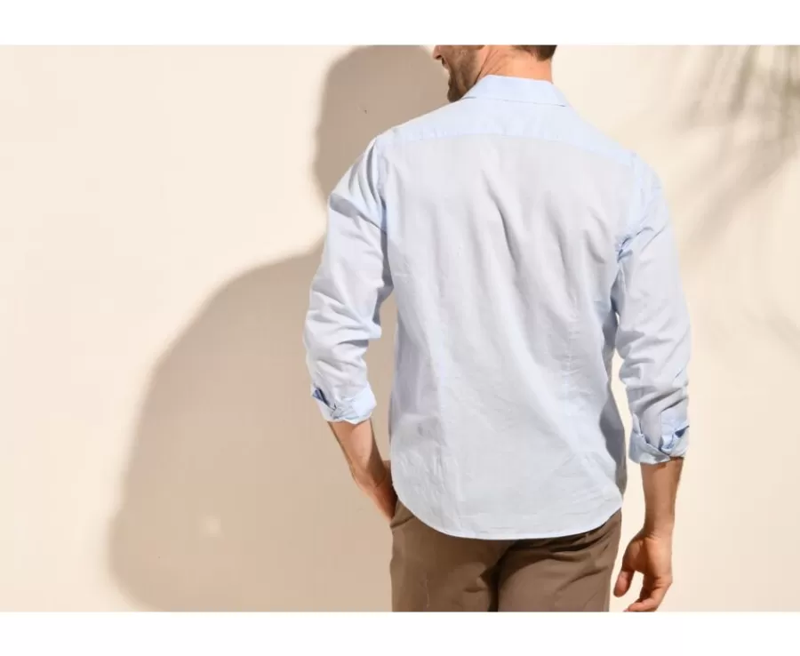 Discount Camisa lisa de lino de algodón Celeste Silbert Corte Ajustado Recortado | Camisas De Boda