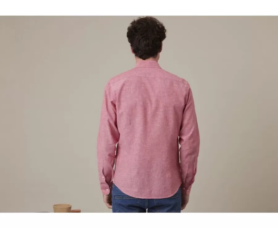 Clearance Camisa lisa de lino de algodón Chambray Rojo Silbert Corte Ajustado Recortado | Corte Ajustado