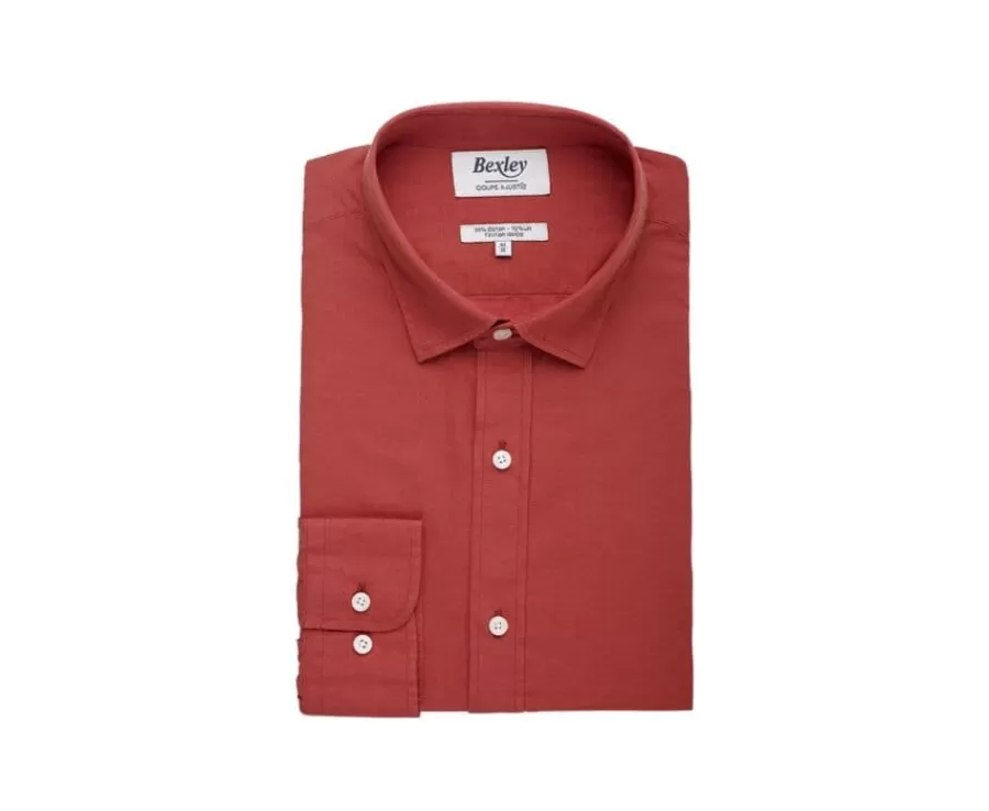 New Camisa lisa de lino de algodón Ocre Silbert Corte Ajustado Recortado | Camisas De Boda