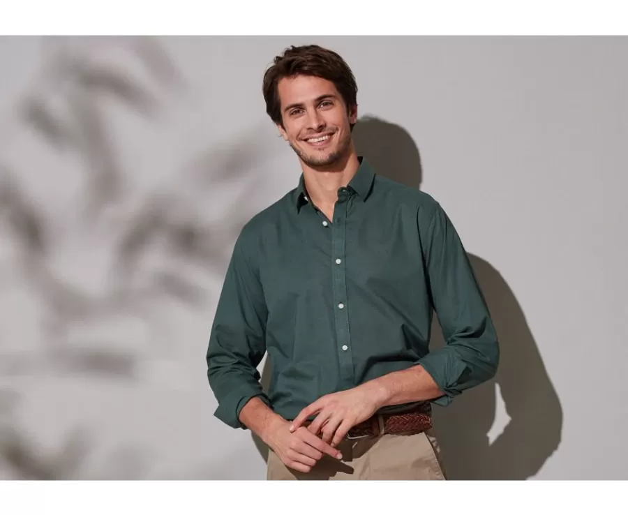 Cheap Camisa lisa de lino de algodón Verde oscuro Silbert Corte Ajustado Recortado | Corte Ajustado