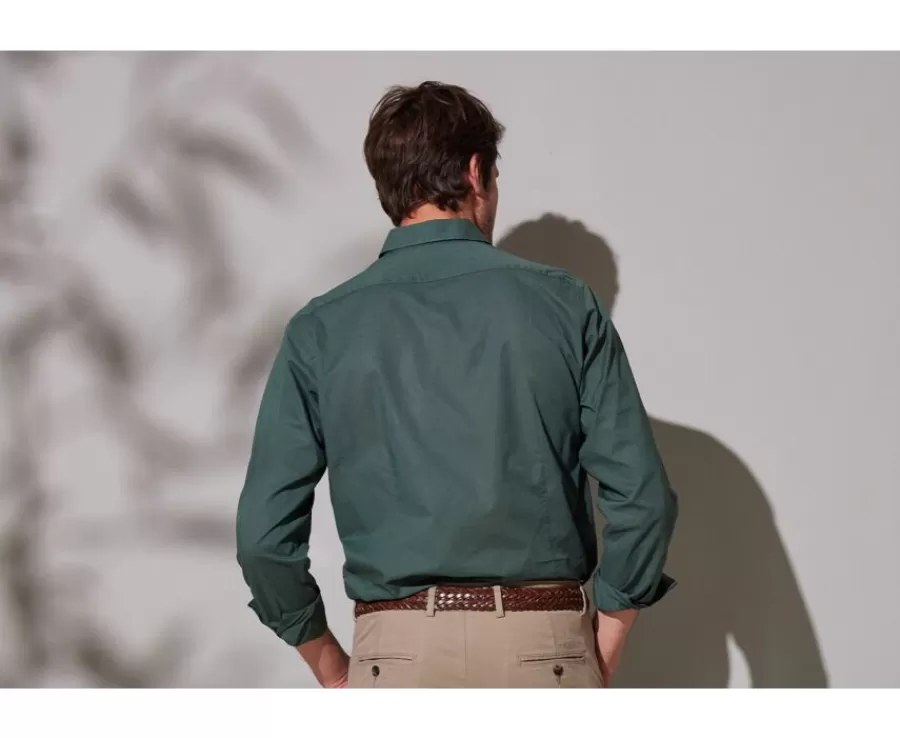 Cheap Camisa lisa de lino de algodón Verde oscuro Silbert Corte Ajustado Recortado | Corte Ajustado