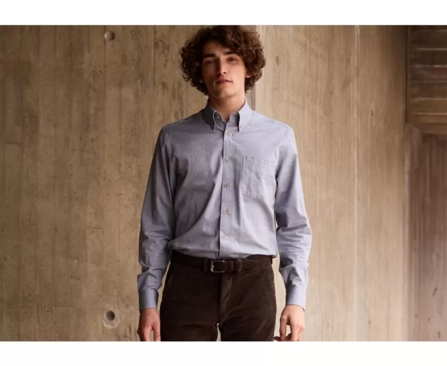 Best Sale Camisa Oxford de algodón Azul vaquero - Cuello americano Varick Camisas De Franela & Terciopelo | Corte Estándar