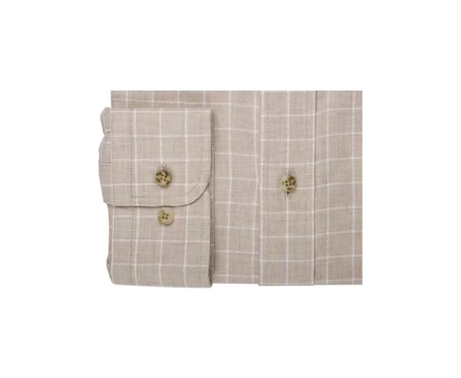 Clearance Camisa Oxford de algodón Beis y Blanco - Cuello americano Valden Camisas De Cuadros | Camisas De Franela & Terciopelo