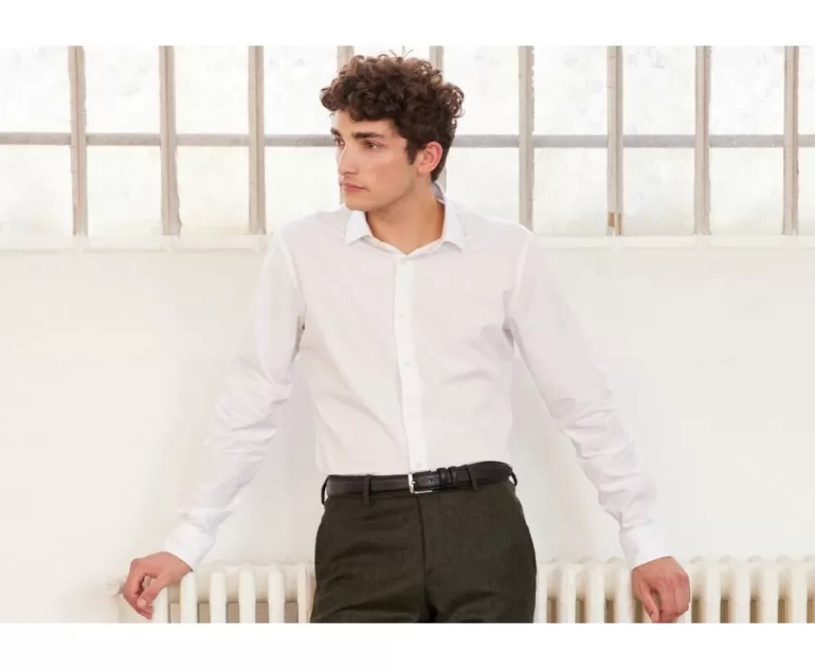 Sale Camisa slim blanca de popelina de algodón Louis Classic Slim Camisas De Boda | Camisas De Vestir