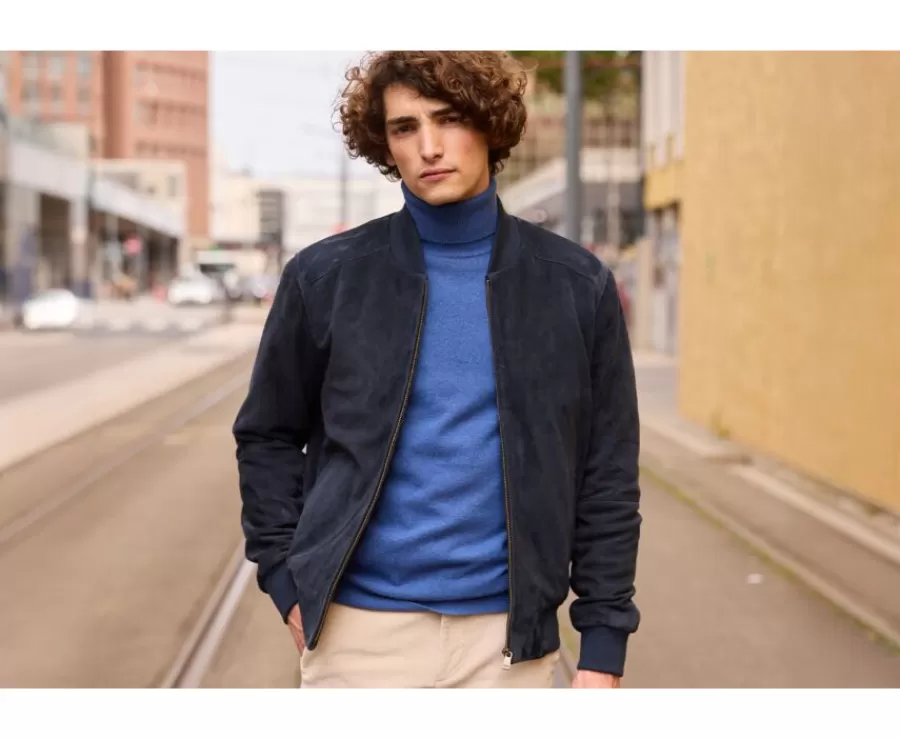 Online Chaqueta de cuero Azul marino para hombre Sean Cazadoras Y Chaquetas De Cuero