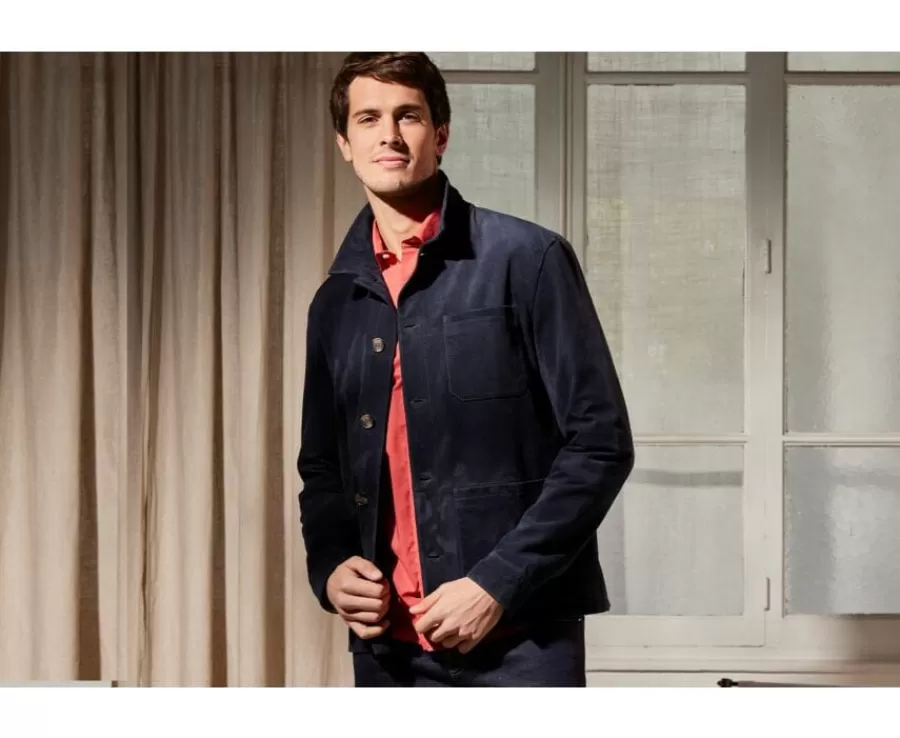 Cheap Chaqueta de cuero para hombre Azul marino Faustin Cazadoras Y Chaquetas De Cuero