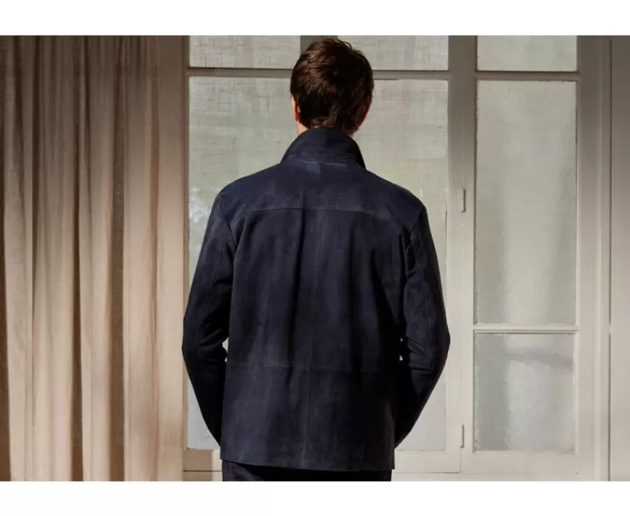 Cheap Chaqueta de cuero para hombre Azul marino Faustin Cazadoras Y Chaquetas De Cuero