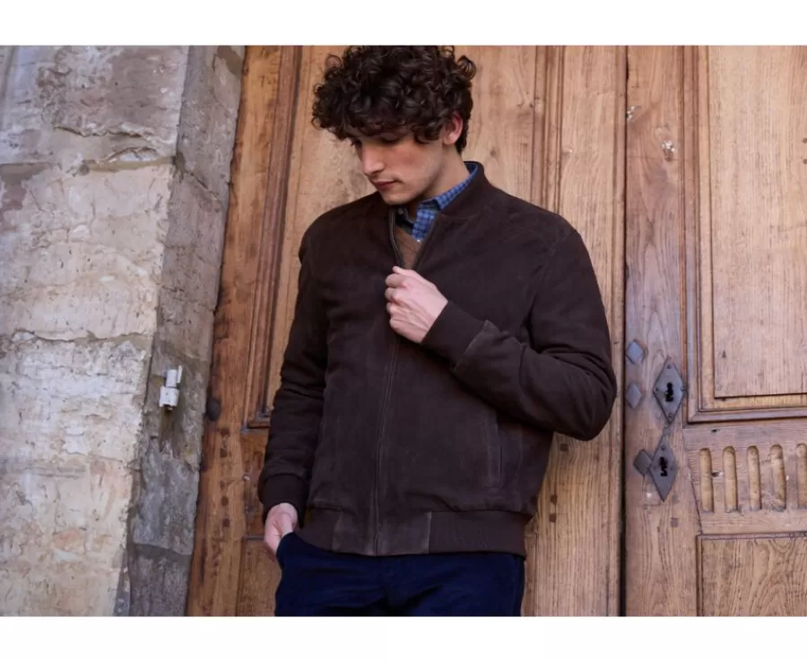 Fashion Chaqueta de cuero Terciopelo Pardo para hombre Sean Ii Cazadoras Y Chaquetas De Cuero